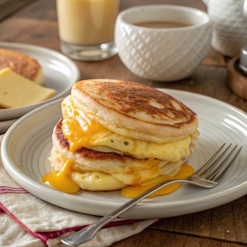 Egg and Cheese Pancake: The Best 10 Minute Breakfast 1 Egg and Cheese Pancake on a breakfast plate