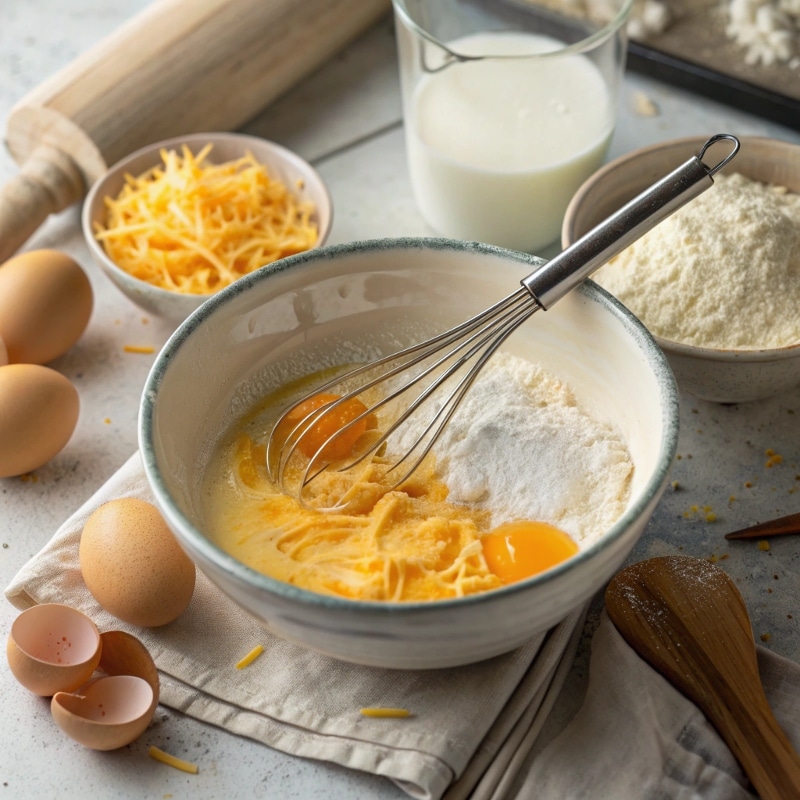 Egg and Cheese Pancake – The Best 10-Minute Breakfast 3 Mixing batter for egg and cheese pancake