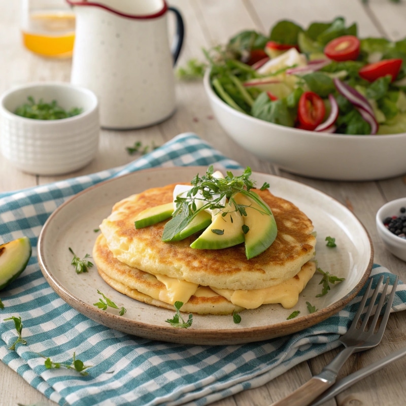 egg-and-cheese-pancake-serving.jpg Egg and cheese pancake with avocado and salad