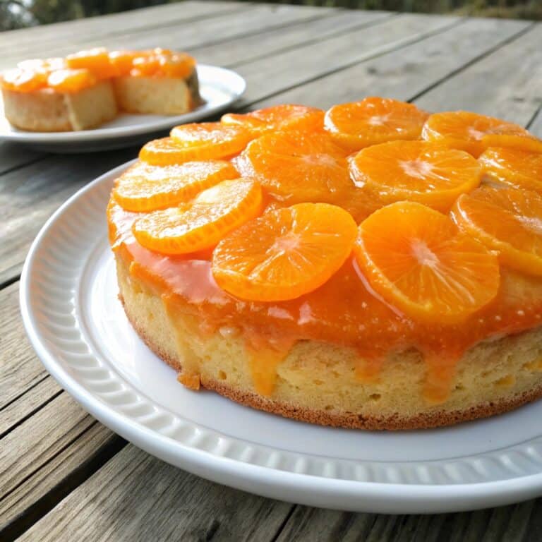 Citrus orange mandarin cake with orange glaze and fruit slices