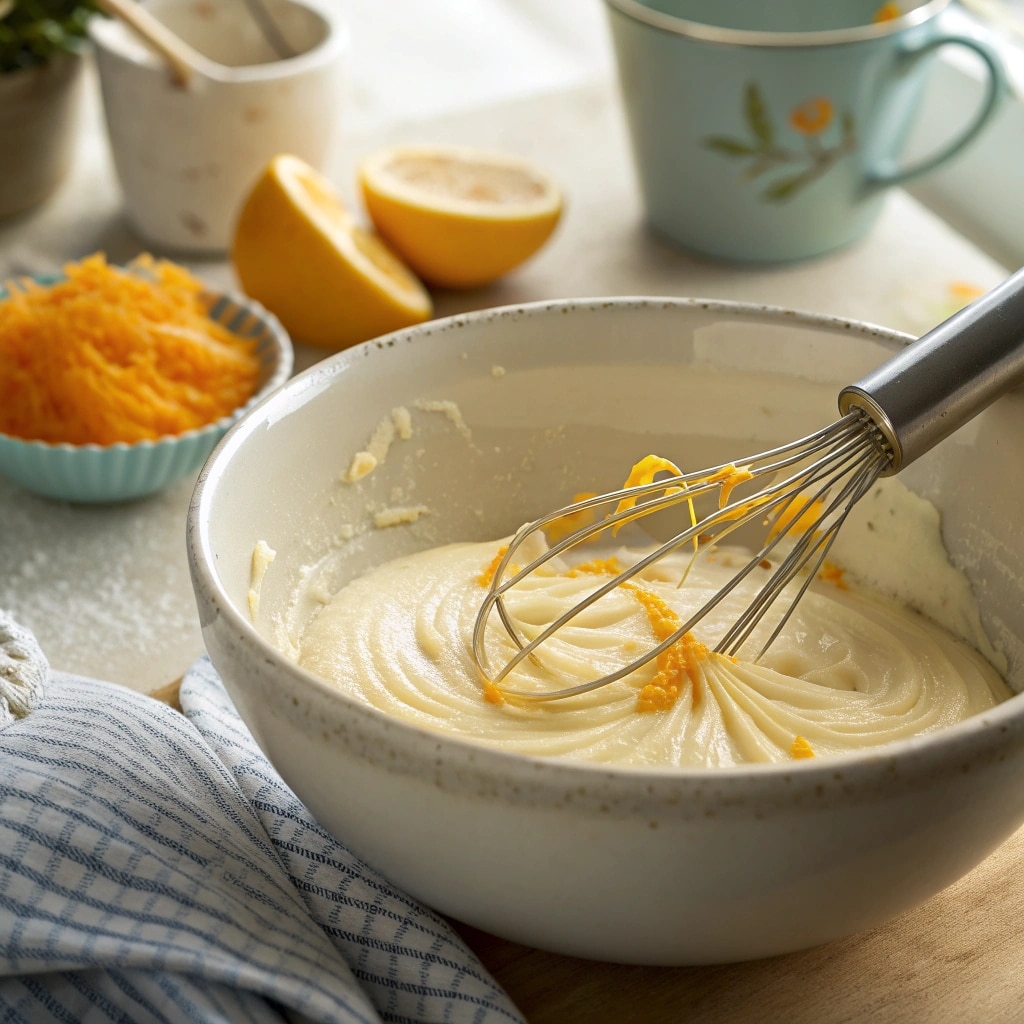 Citrus Orange Mandarin Cake Recipe – Moist, Zesty, and Delicious 3 Mixing batter for citrus orange mandarin cake