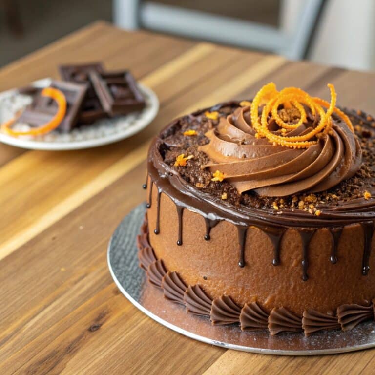 Frosted Chocolate Orange Cake with zest garnish
