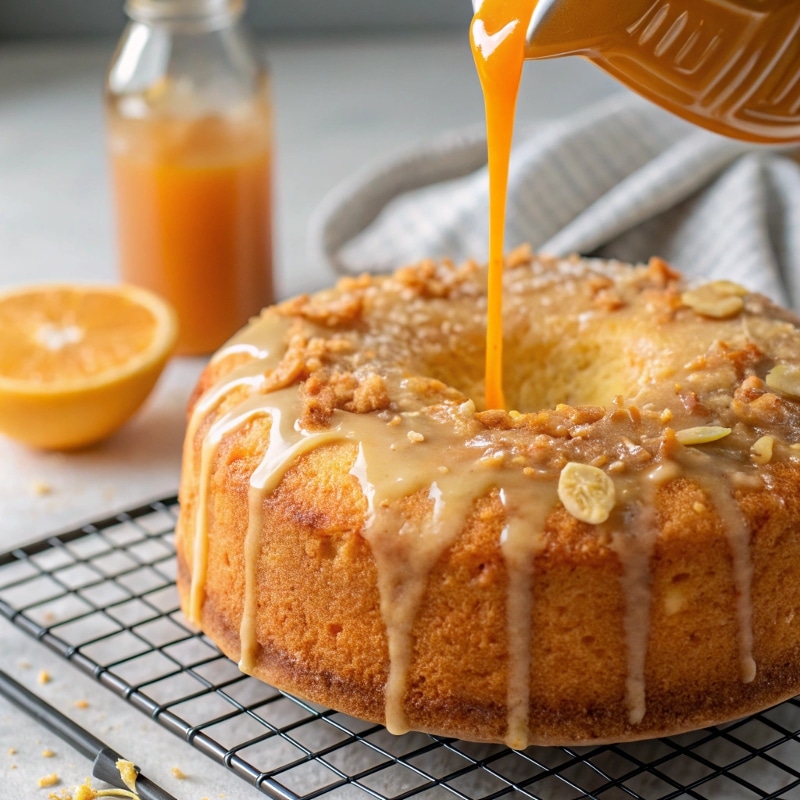 glazing-orange-juice-cake.jpg Pouring glaze over Orange Juice Cake