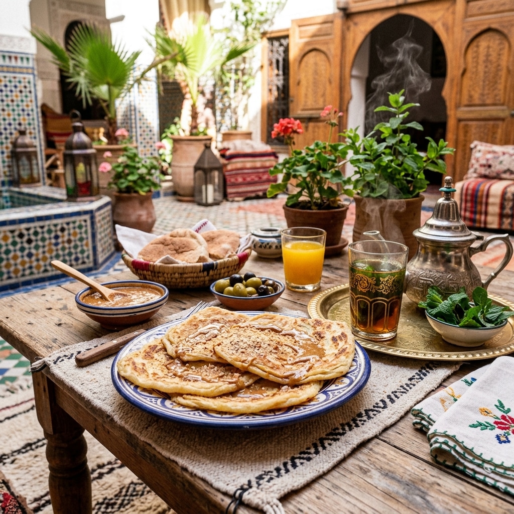 Amlou drizzled over Moroccan msemen (pancakes).