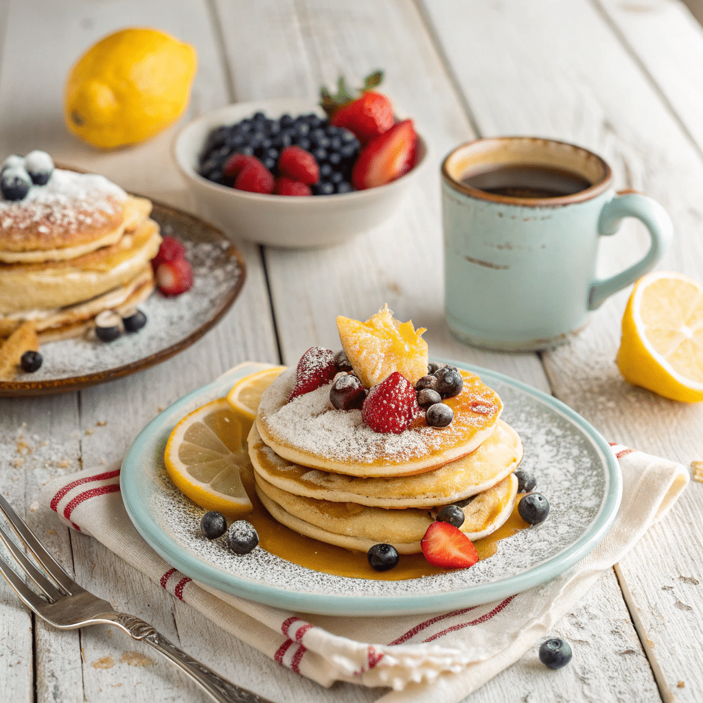 6 Lemon Ricotta Pancakes: Fluffy, Zesty and perfect for Breakfast 3 Pancakes cooking on a skillet