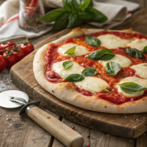 original Italian pizza with mozzarella and basil