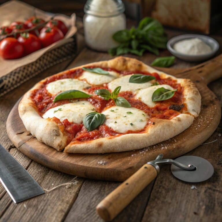 original Italian pizza with mozzarella and basil