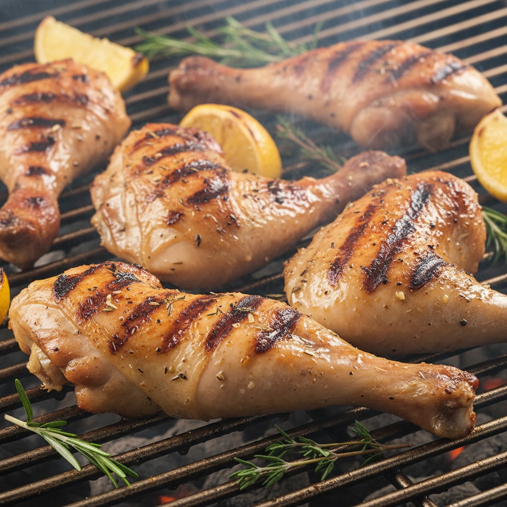 gemini-2.5-flash-image_A_close-up_of_grilled_chicken_leg_quarters_on_a_barbecue_grill_showing_crispy_sk-0 Grilled chicken leg quarters with char marks.