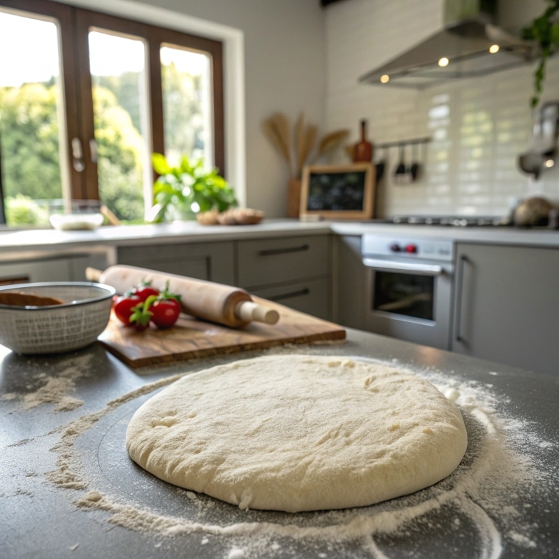 Stretching Italian pizza dough by hand