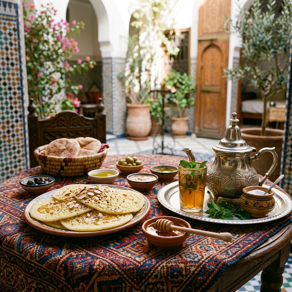 Baghrir: The best Traditional Moroccan Pancakes 5 Baghrir served with Moroccan mint tea.