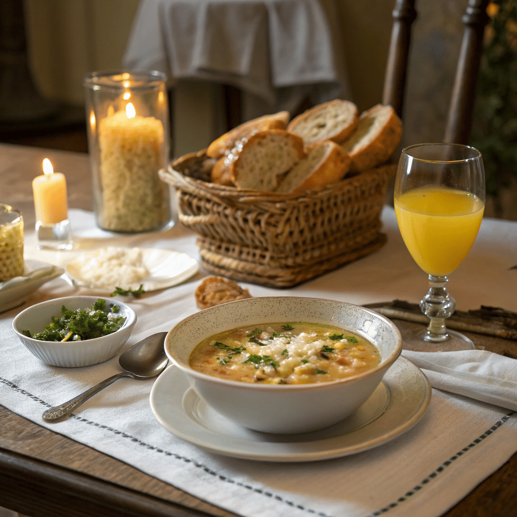 Tuscan White Bean Soup: A perfect and Flavorful Italian Classic 5 A cozy dinner table set with a bowl of Tuscan White Bean Soup