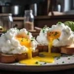 A plate of fluffy cloud eggs with golden yolks