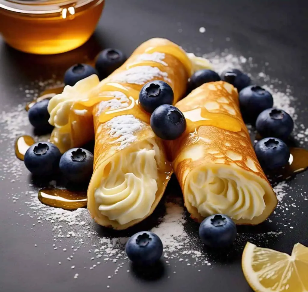 Cream Cheese Crepe Filling: The Perfect Sweet and Tangy Twist for Every Bite 4 A plate of crepes filled with lemon cream cheese and topped with blueberries