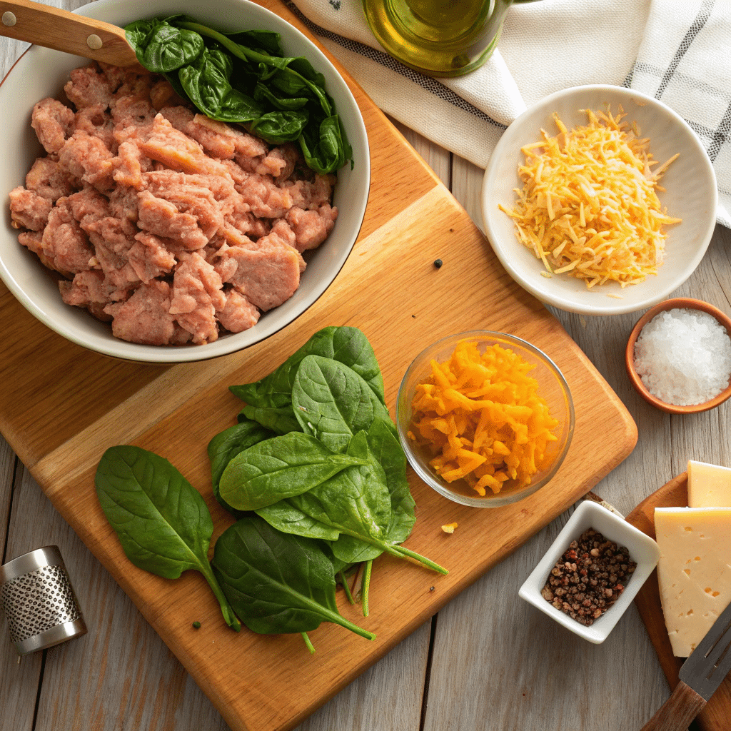 ingredients for cheddar spinach chicken burgers