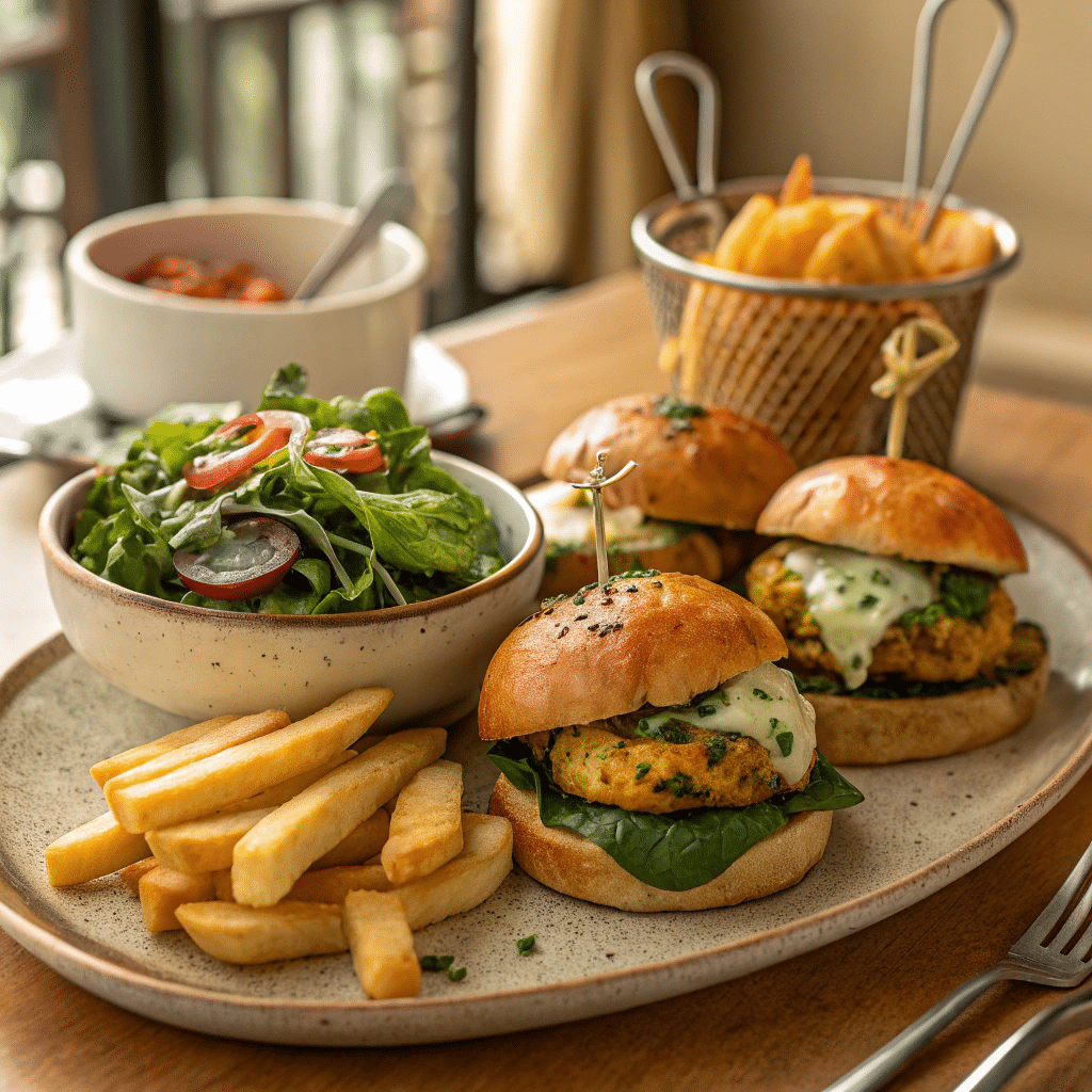 cheddar spinach chicken burgers served meal