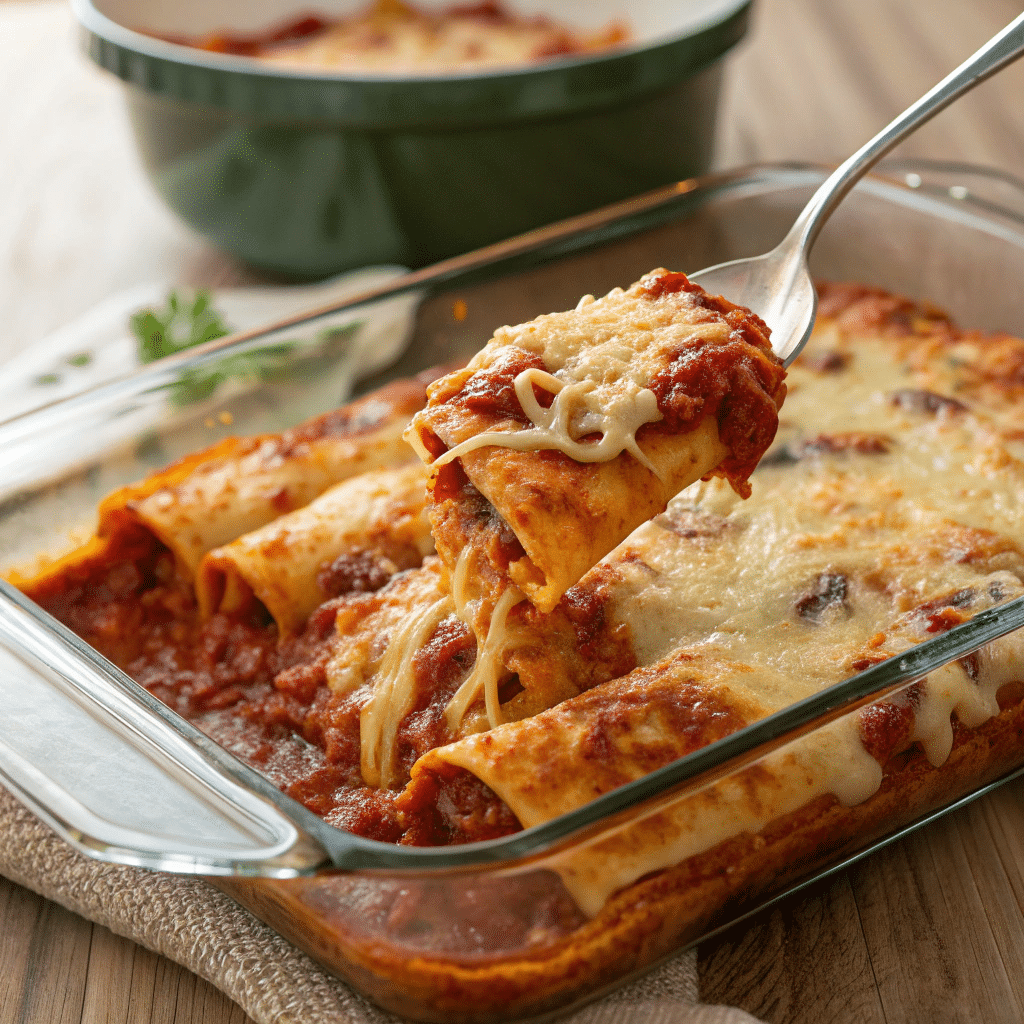 Enchiladas: The Ultimate Guide to 7 Cheesy Mexican Comfort Food 5 A glass baking dish filled with enchiladas fresh out of the oven, topped with melted cheese and bubbling sauce.
