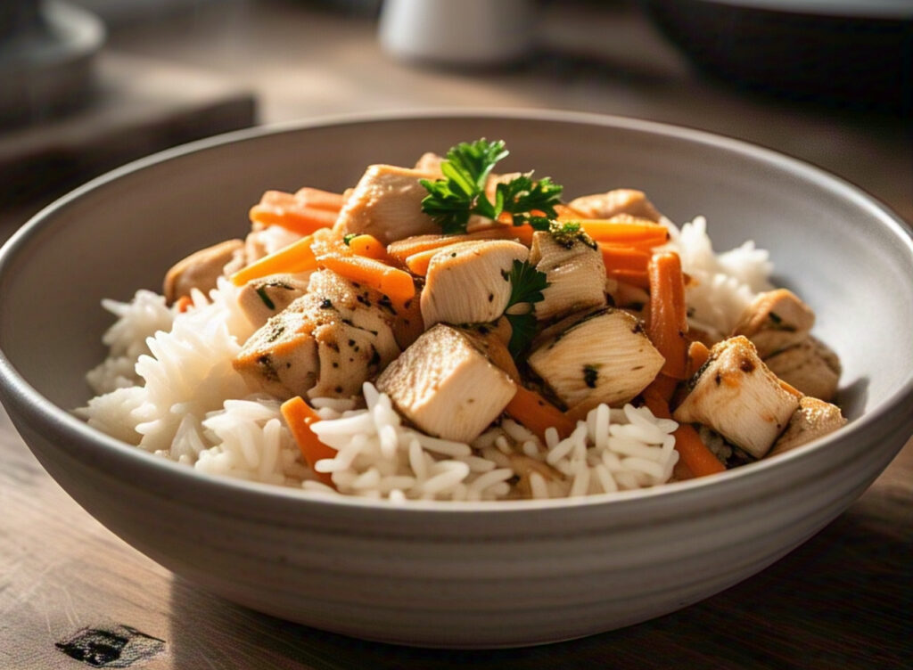 inviting bowl of Instant Pot chicken and rice