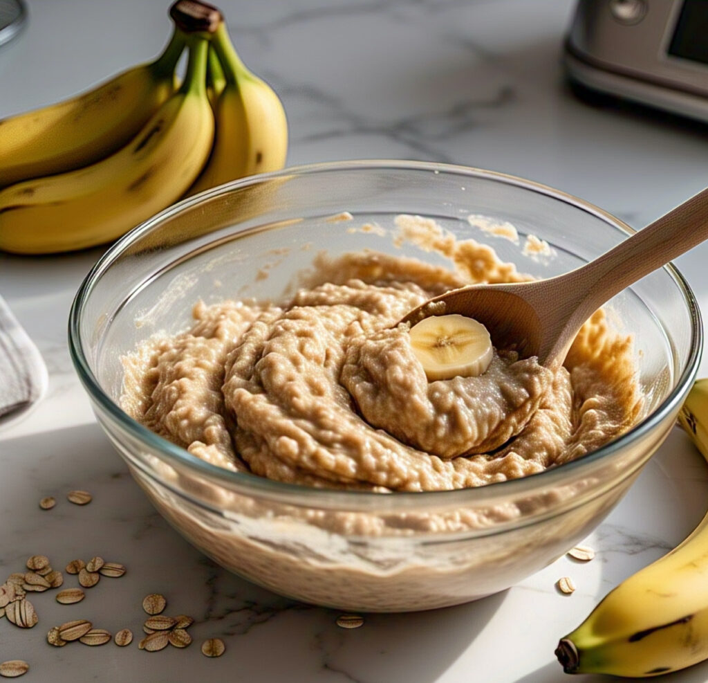 Banana Oat Bread – The Best 5-Ingredient Healthy Recipe Ever 4 Banana oat bread batter with oats
