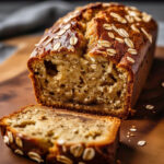 Banana oat bread freshly sliced on cutting board