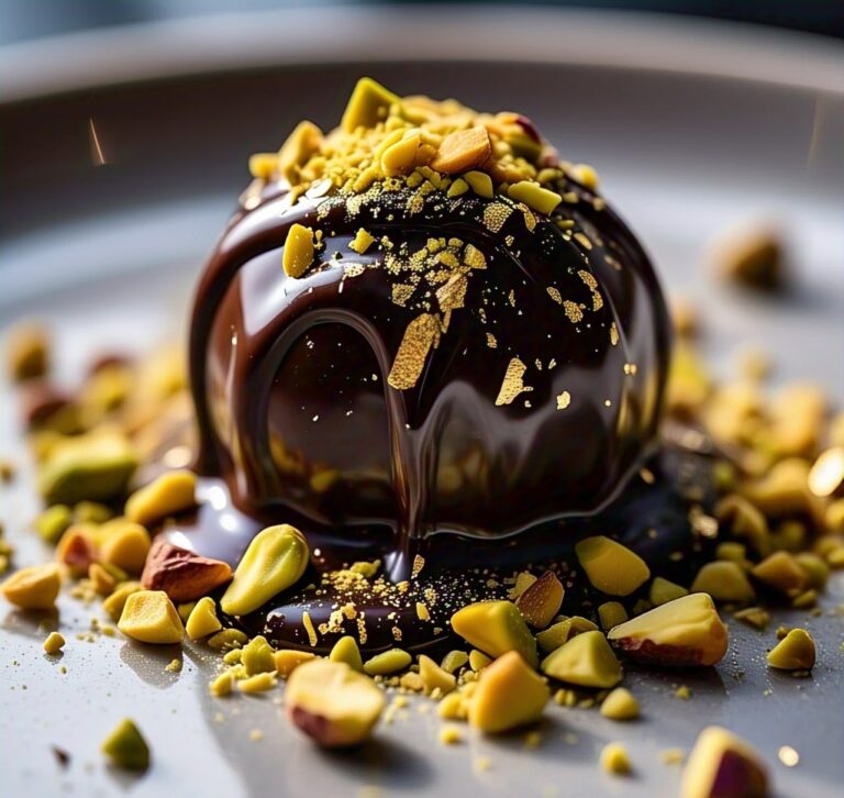 Dubai chocolate strawberry with gold and pistachio topping
