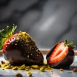 Dubai chocolate strawberry with gold and pistachio topping