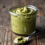 how to make pistachio butter: Creamy pistachio butter in glass jar
