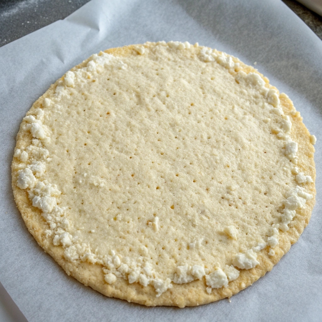 Shaping cottage cheese pizza crust on parchment