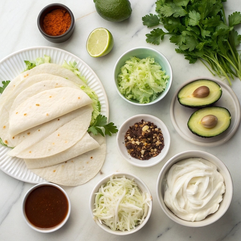 Ingredients for Crispy Fish Tacos with Creamy Green Sauce