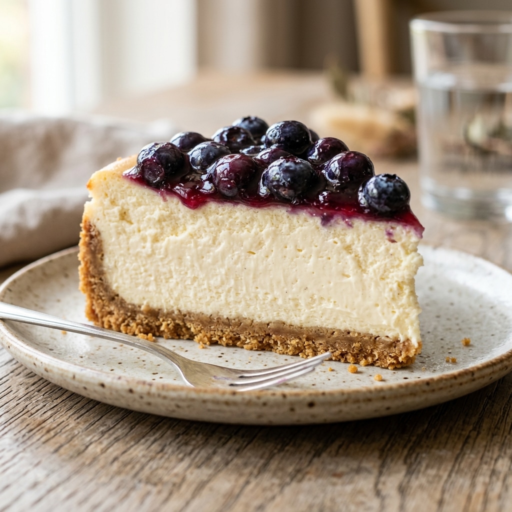 Blueberry cheesecake slice with fresh topping