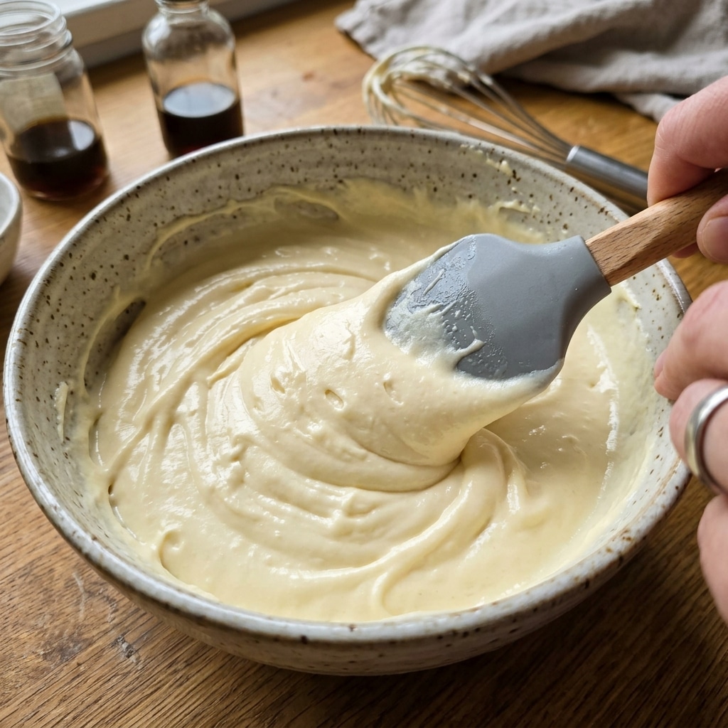 Mixing blueberry cheesecake batter